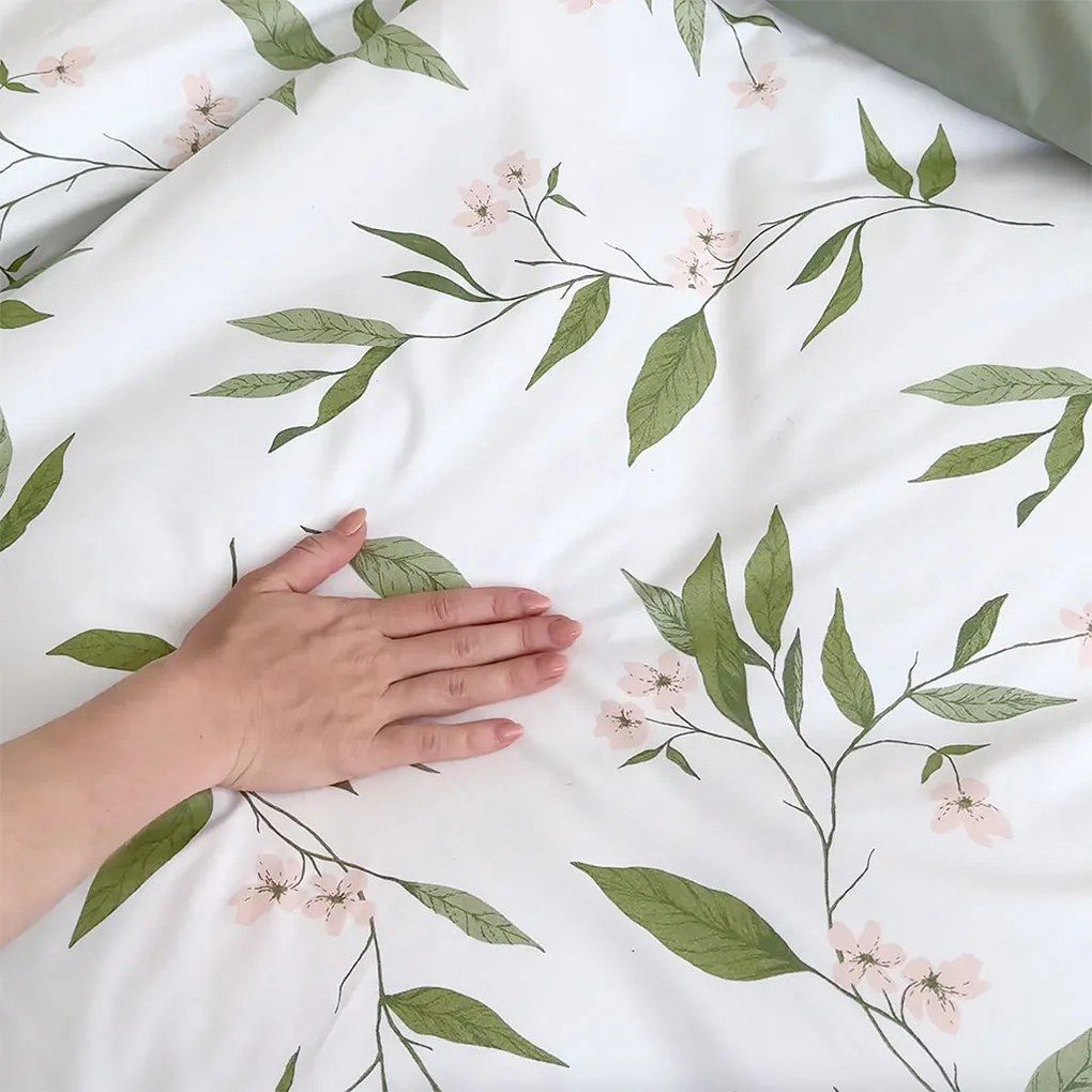 Goldea bavlnené posteľné obliečky duo - vôňa jazmínu so šalviovo zelenou 140 x 220 a 70 x 90 cm