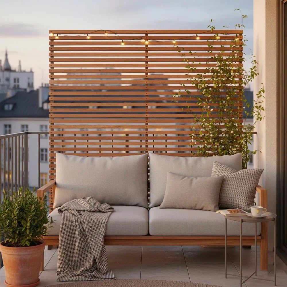 Drevená balkónová zástena v prírodnej farbe 153x185 cm – Hartman