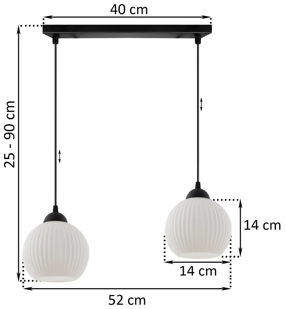 Závesné svietidlo Riffle Round, 2x biele sklenené tienidlo, b