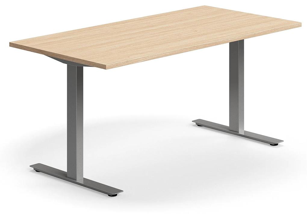 Kancelársky stôl QBUS, rovný, 1600x800 mm, T-rám, strieborný rám, dub