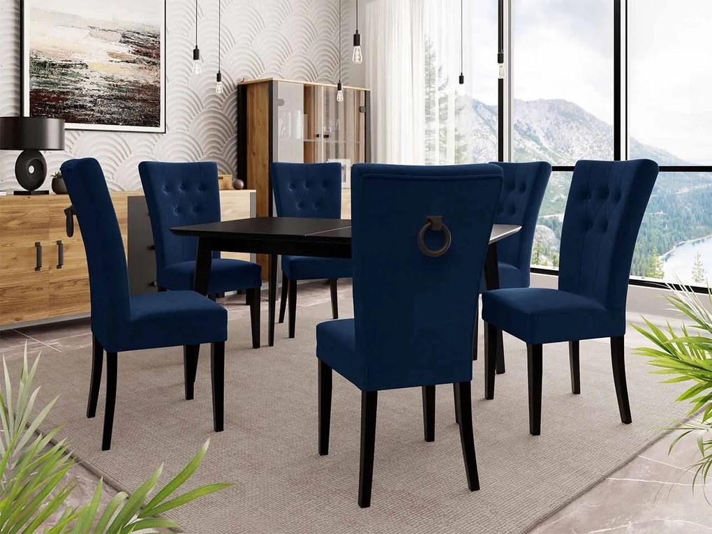 Rozkladací stôl 140x80 so 6 stoličkami ST67, Farby: natura, Farby: biela, Farby: zlatý, Potah: Magic Velvet 2250