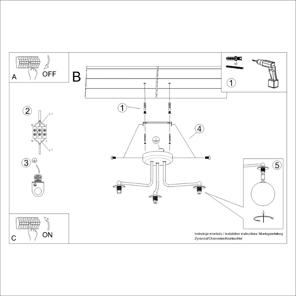 Stropné svietidlo Astral, 3x biele sklenené tienidlo, w