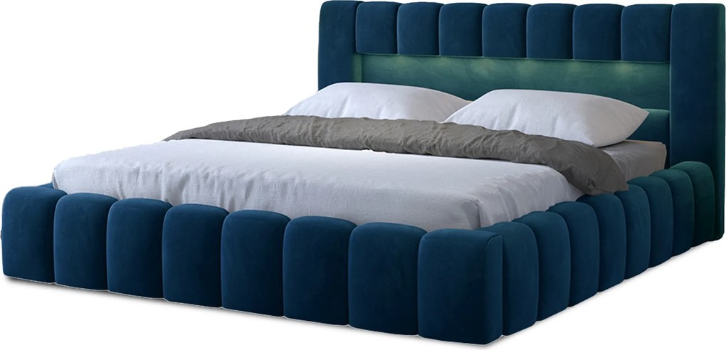 Manželská posteľ 140 cm Luxa (tmavomodrá) (s roštom, úl priest. a Led)