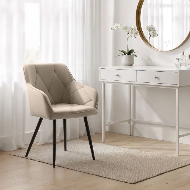 Sada dvoch jedálenských stoličiek DIAMANT zamatové, béžové / čierne nohy (2 ks)