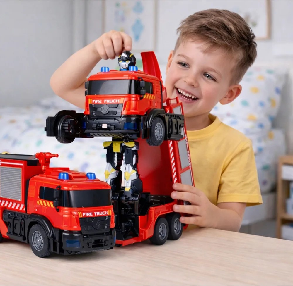 LEAN Toys Robot auto hasiči 2v1 diaľkovo ovládané RC svetlá zvuky voda