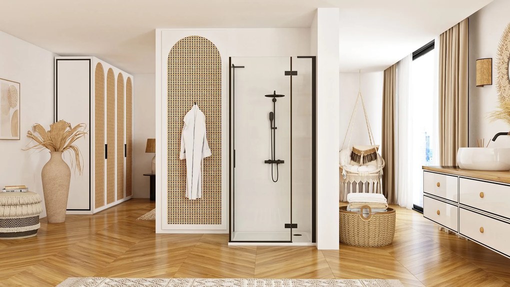 Sprchovací kút REA HUGO BLACK 100/dvere x 80/zástena cm, čierny/transparent - bez vaničky