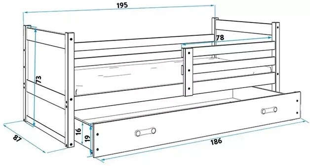 Detská posteľ RICO, viac farieb, Rozmer 80x190