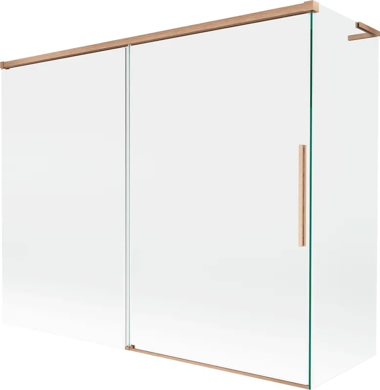 Mexen Rox, L posuvná 2-krídlová vaňová zástena 190 + 80 x 150 cm, 8mm číre sklo, medený matný profil, 8C9L-190-080-65-00