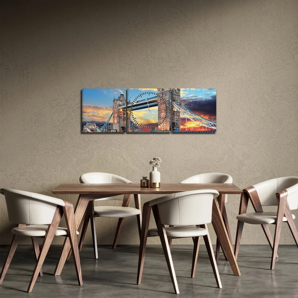 Obraz - Tower Bridge, Londýn, Anglicko (s hodinami) (90x30 cm)