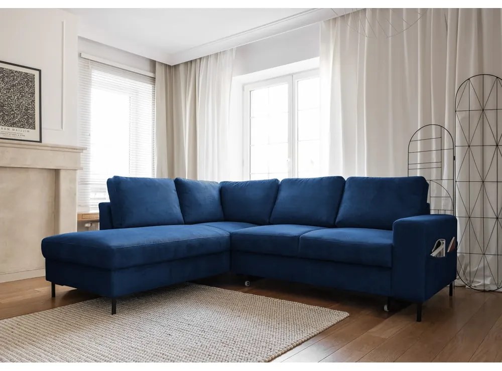 Tmavomodrá menčestrová rozkladacia rohová pohovka (ľavý roh) Lofty Lilly – Miuform