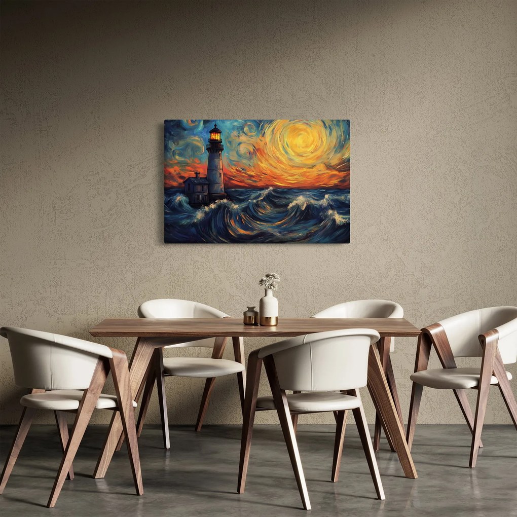 Obraz - Maják vo vlnách (90x60 cm)