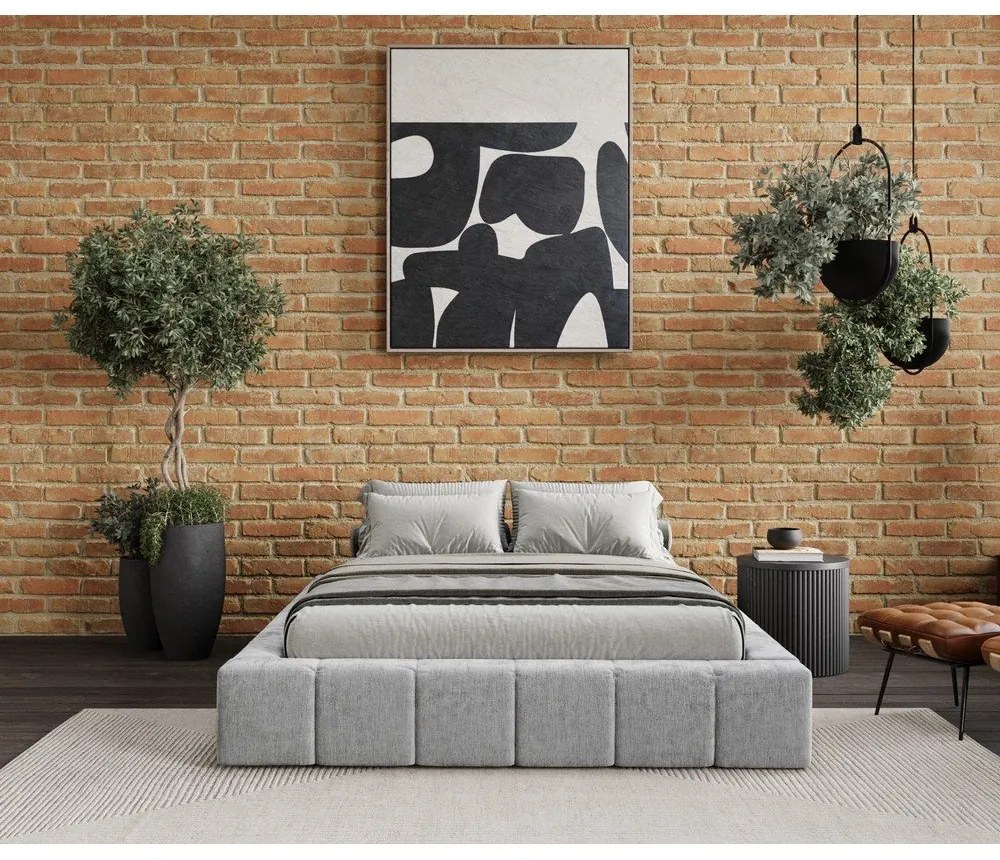 Svetlosivá čalúnená dvojlôžková posteľ s úložným priestorom s roštom 160x200 cm Aruba L – Maison de Rêve