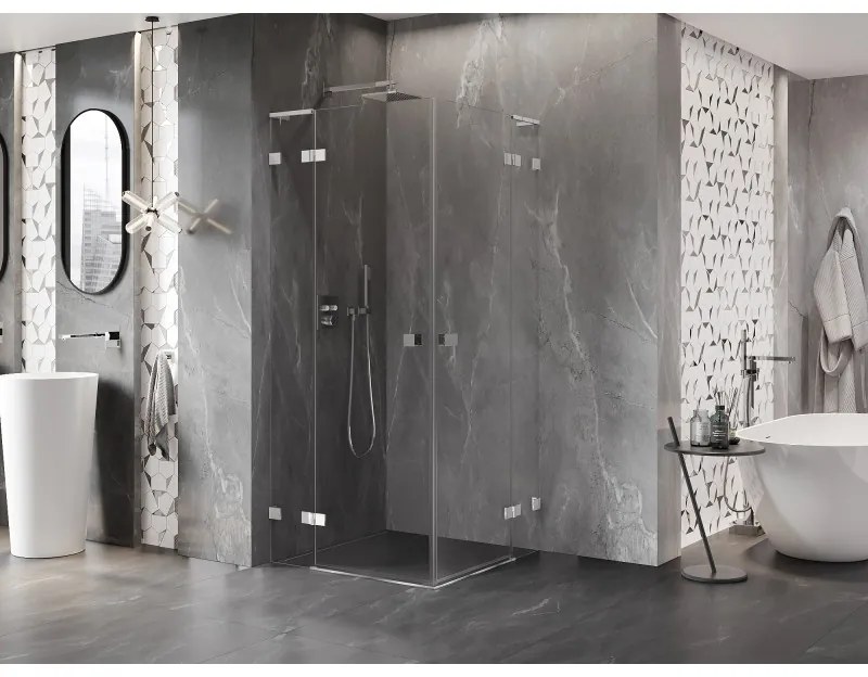 Mexen Lunar, L Duo sklápací sprchový kút 105 x 105 cm, 8mm číre sklo, chrómový profil, 834L-105L-105P-01-00