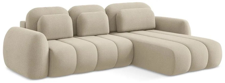 Svetlohnedá rozkladacia/s úložným priestorom rohová pohovka z textílie buklé (pravý roh/s leňoškou) Pele – Makamii