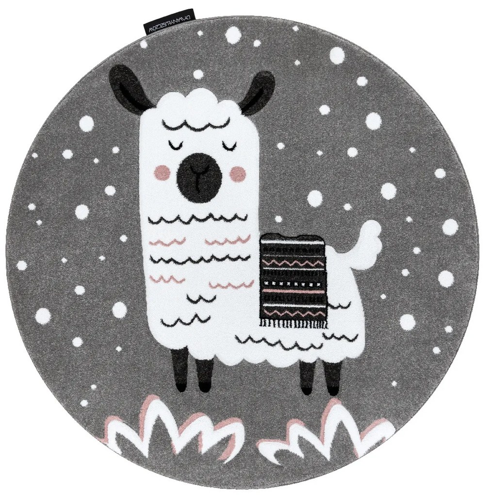 Detský kusový koberec Petit Lama grey kruh, 140x140 (priemer) kruh, šedá, detská izba, Dywany Łuszczów