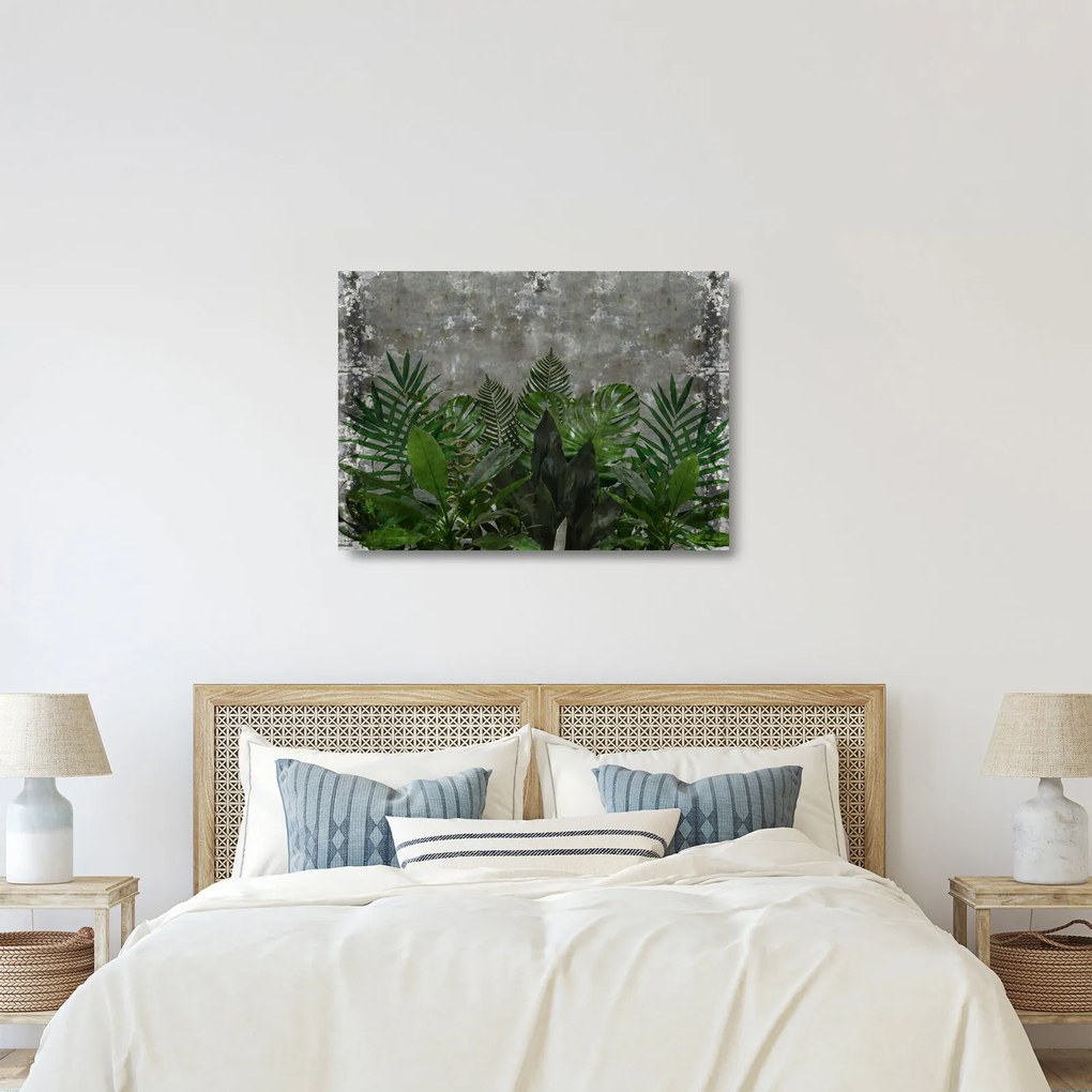 Sklenený obraz - Betónový múr s rastlinami (70x50 cm)