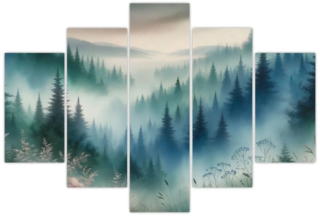 Obraz - Lesná krajina s hmlou (150x105 cm)