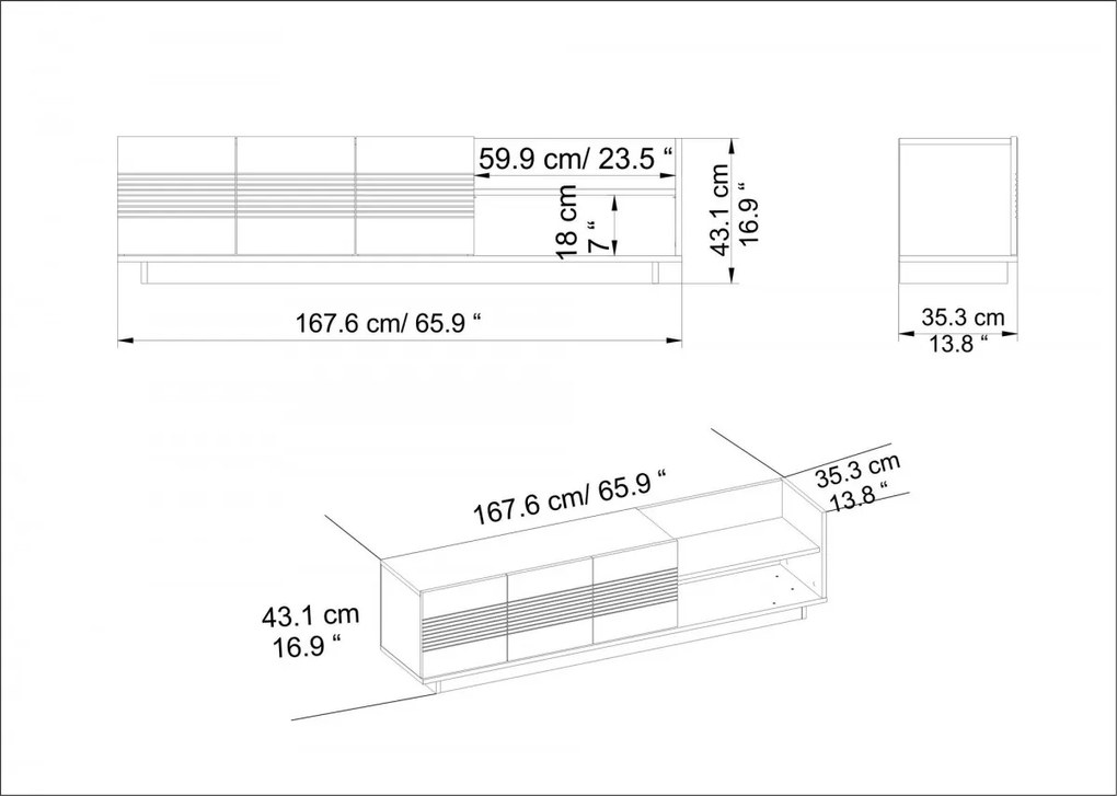 TV stolík Viano 167,6 cm biely/hnedý