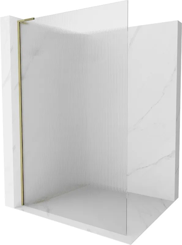 Mexen Kioto L, sprchová zástena Walk-In 80 x 200 cm, 8mm sklo s rebrovým vzorom, zlatý lesklý profil,800-080-103-50-09