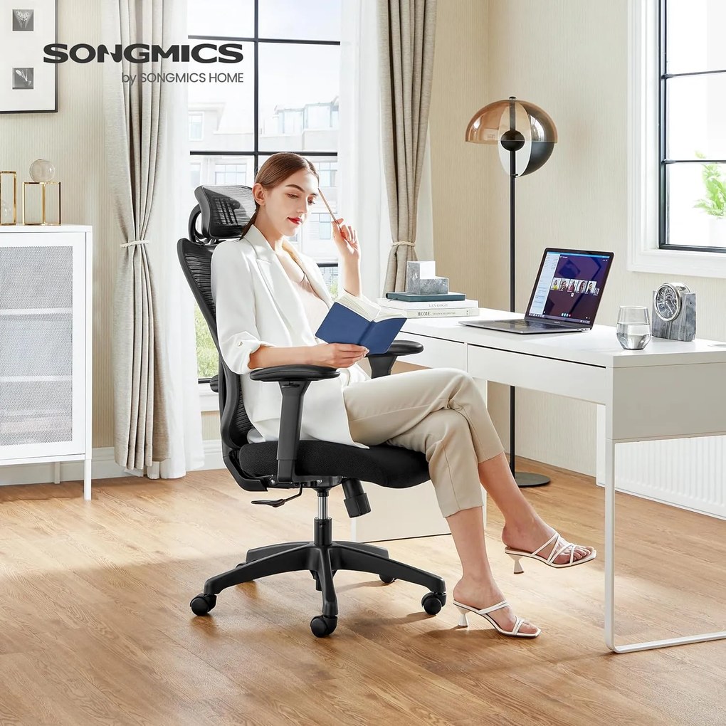 Kancelárske kreslo, Ergonomické kreslo s nastaviteľnou opierkou hlavy, čierne