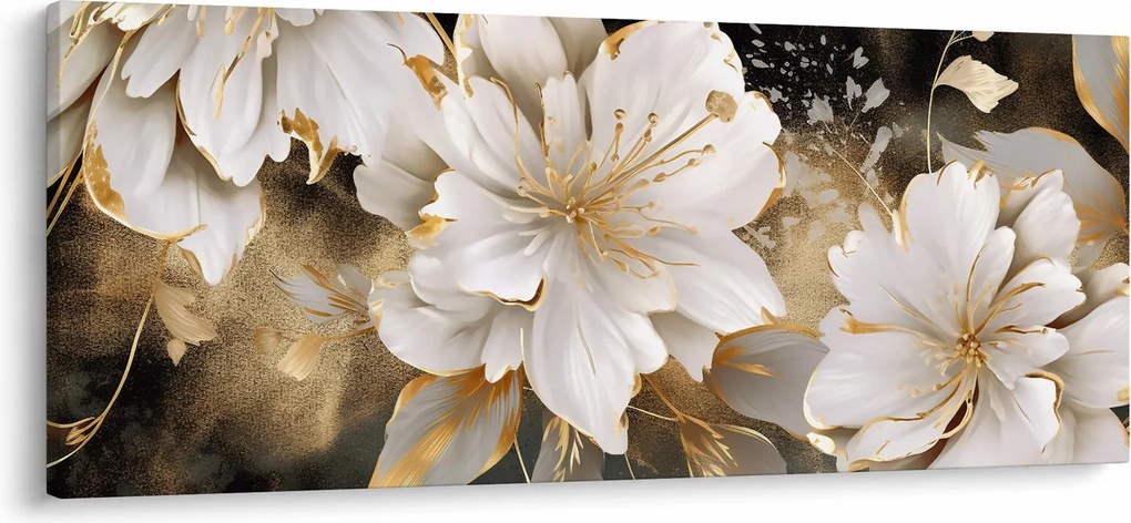 Obraz - Kvety v zlate (120x50 cm)