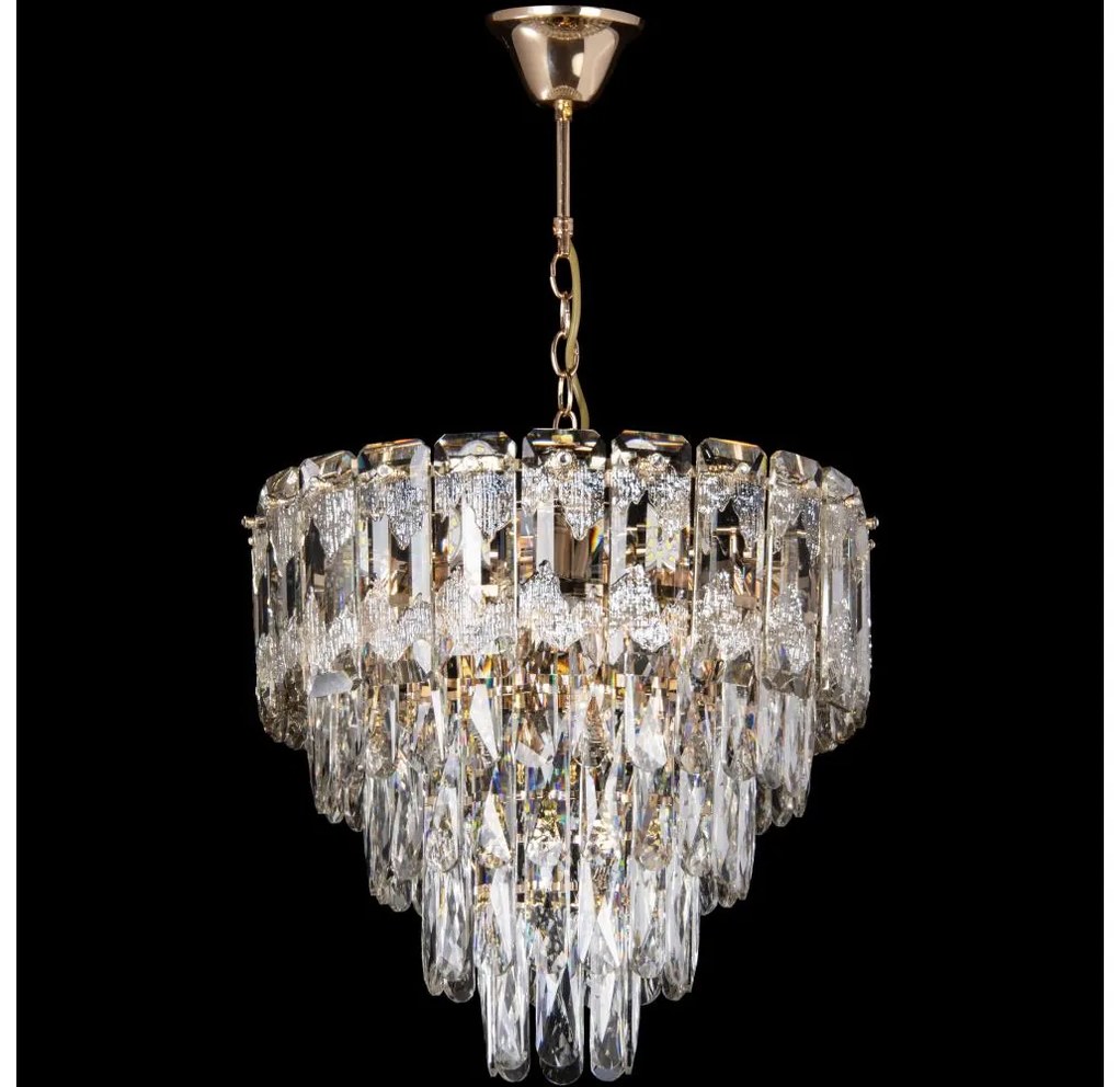 LED luster na reťazi 7xE27/60W/230V + 4xLED/6W, priemer 40 cm, zlatý