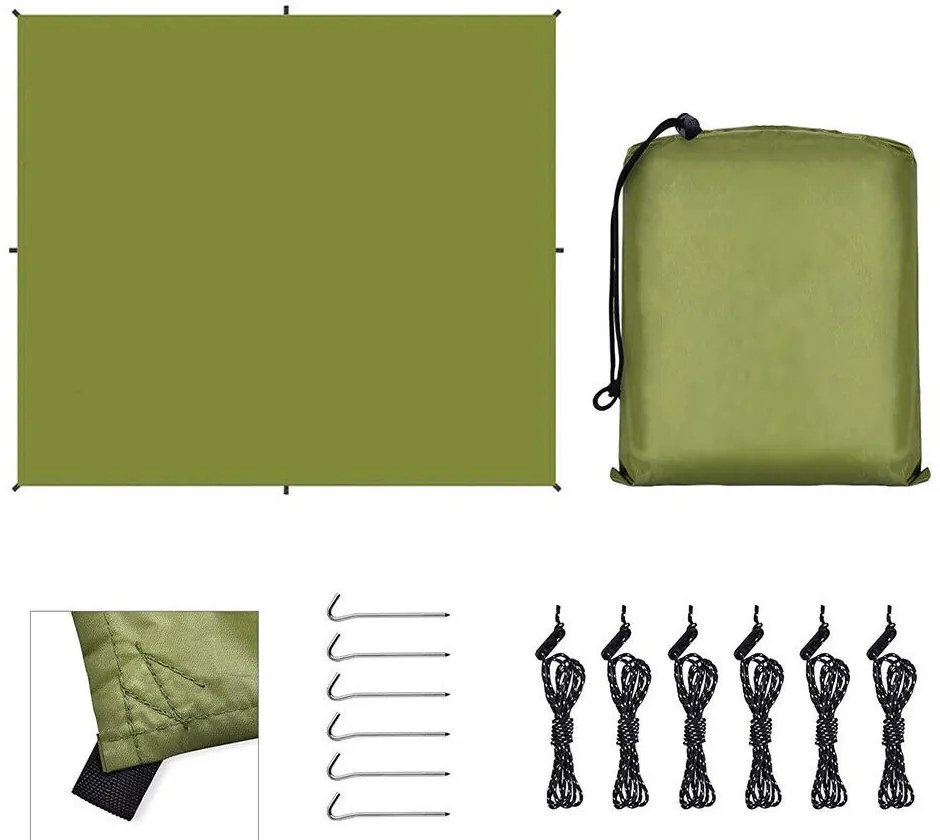 3x3 metrová, vodotesná plachta na kempovanie, s darčekovým prenosným obalom