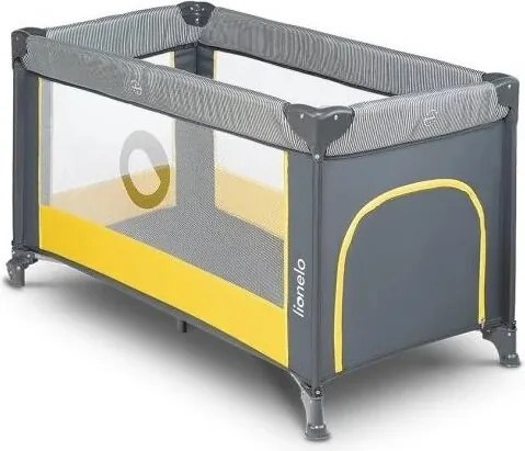 Lionelo - Cestovná postieľka STEFI sivá/žltá