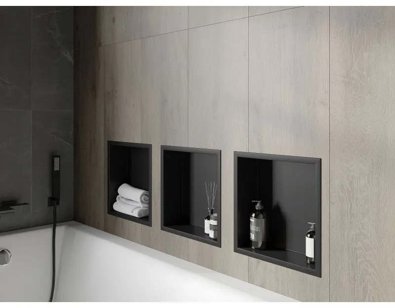 Mexen X-Wall-R, polička na zapustenie na obklad s golierom 30 x 30 cm, čierna matná, 1970303010