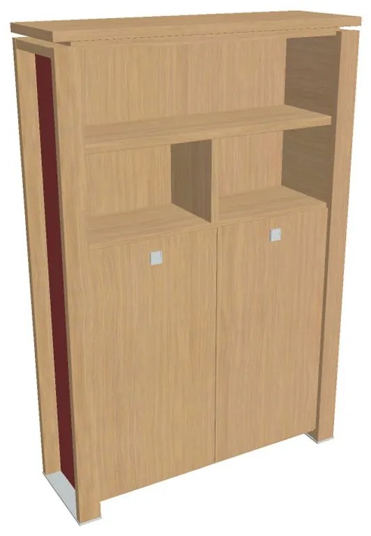 Vysoká šatníková skriňa Verno+ S 140 x 46 x 210 cm, s regálom, dub svetlý / červená