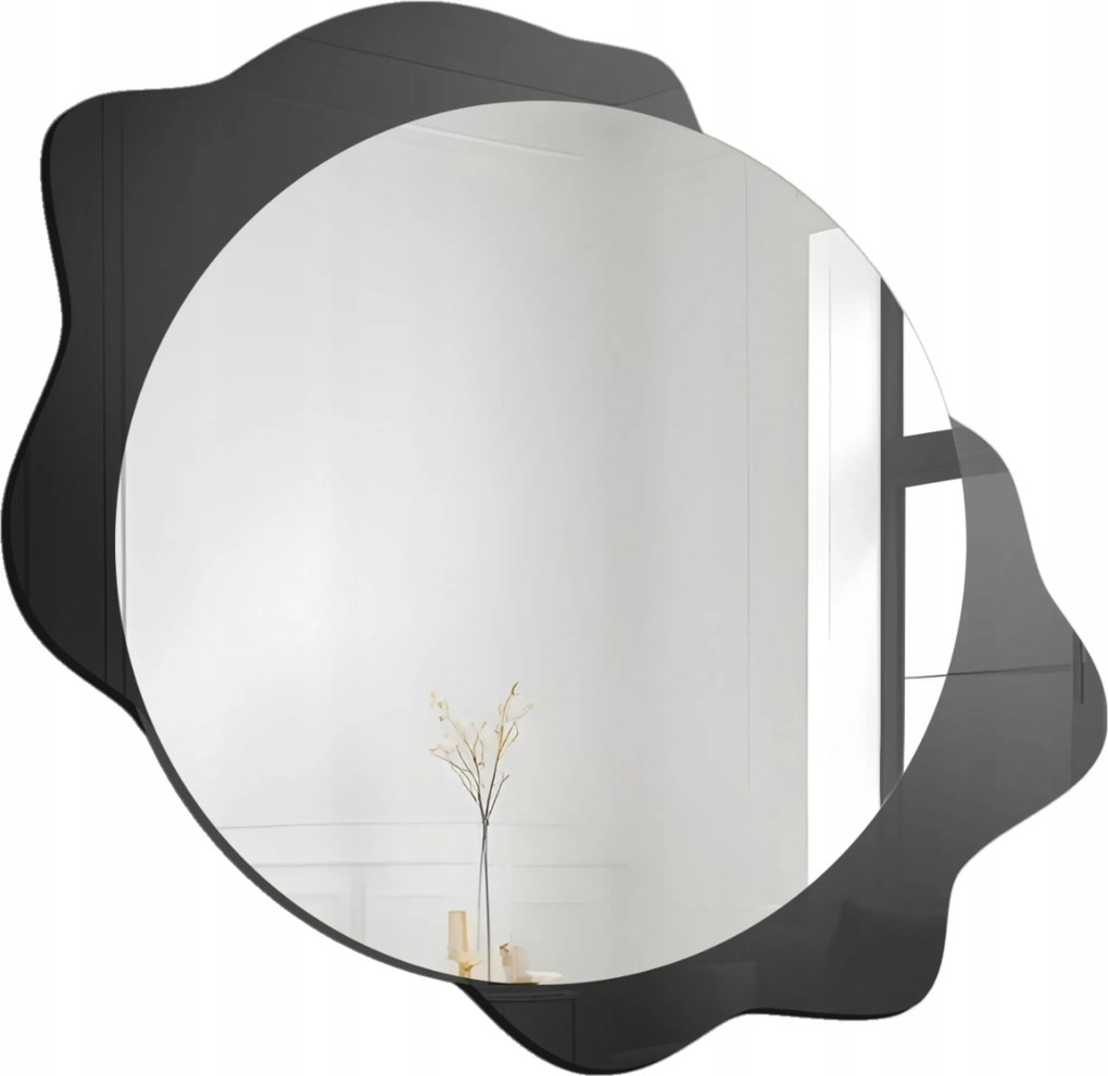 Dekoratívne okrúhle zrkadlo Dark Drop na čiernej škvrne 170x165