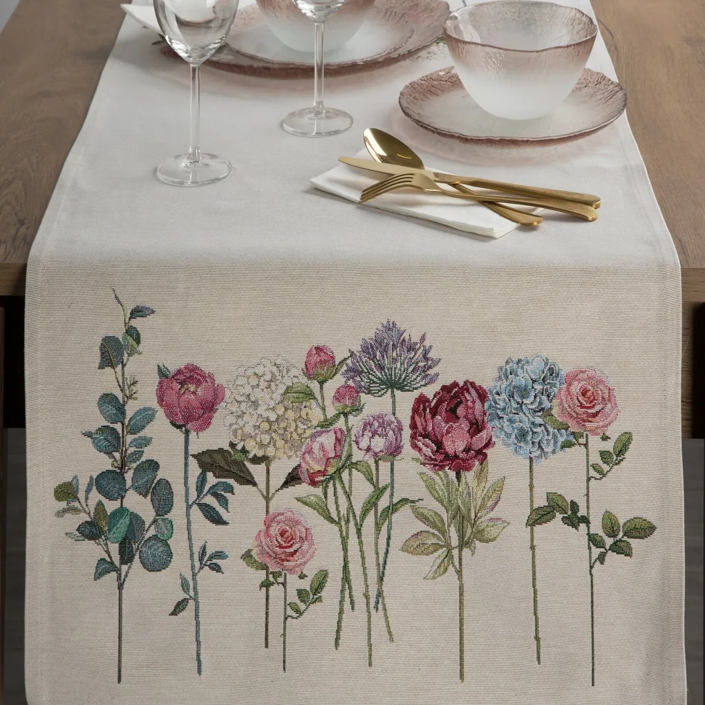 GOBELÍNOVÝ BEHÚŇ NA STÔL NATUR 50X110 CM KVETY