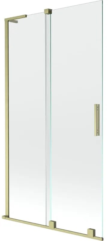 Mexen Velar L, 2-krídlová posuvná vaňová zástena 100 x 150 cm, 8mm číre sklo, zlatý matný profil, 896-100-003-01-55