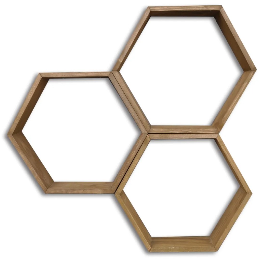 Súprava 3 nástenných políc HEX orech