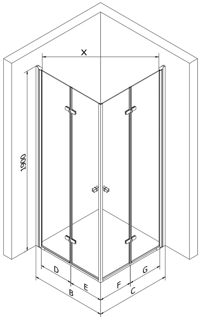 Mexen Lima Duo sprchovací kút 90 (dvere) x 90 (dvere) cm, 6mm číre sklo, čierny profil, 856-090-090-70-00-02