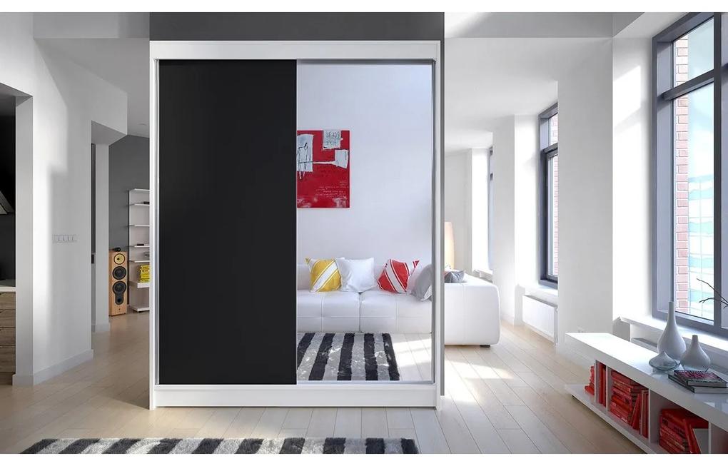 Skriňa s posuvnými dverami Belgia I, Farby: biela / čierna + zrkadlo, Osvetlenie: bez osvetlenia