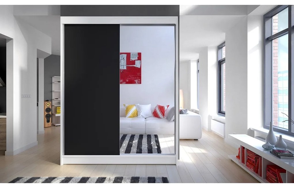 Skriňa s posuvnými dverami Belgia I, Farby: biely / dub artisan, Osvetlenie: osvetlenie LED RGB - farebné