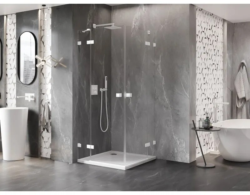 Mexen Lunar Duo, výklopný sprchový kút 120 x 120 cm, 8mm číre sklo, biely profil, 834-120L-120P-20-00