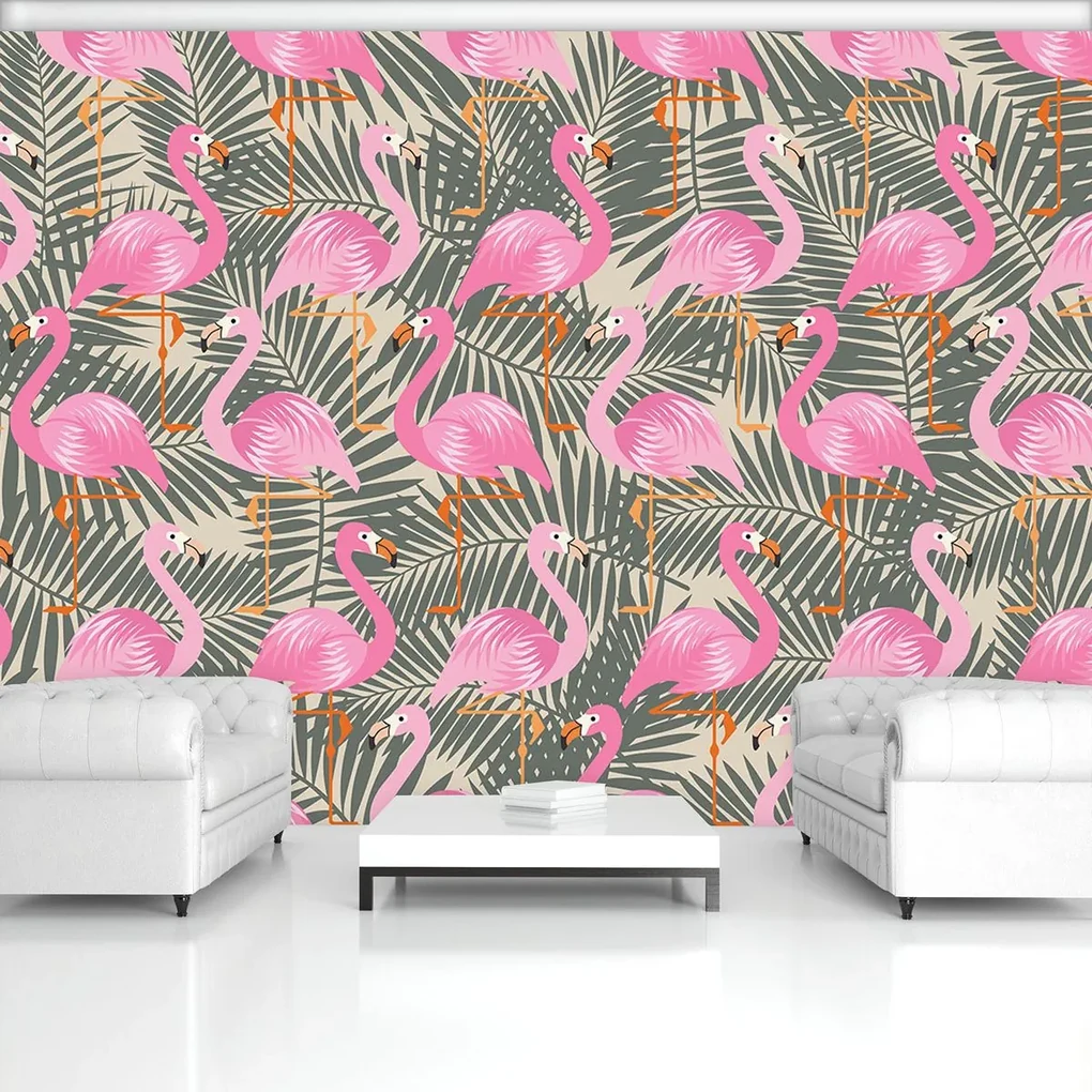 Fototapeta - Plameniak - ružovo šedý (152,5x104 cm)