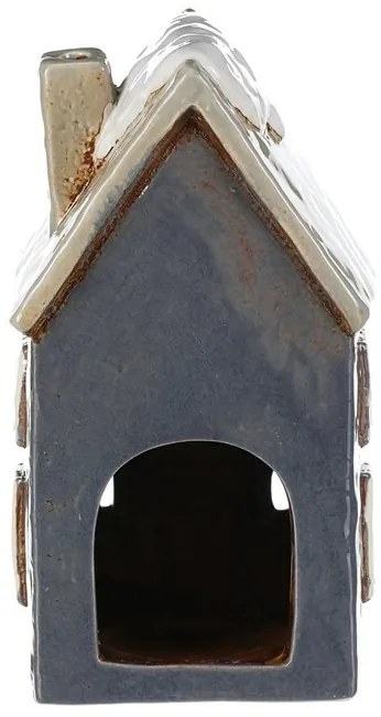 Vianočná dekorácia Zimný domček, keramika, na čajovú sviečku, sivá