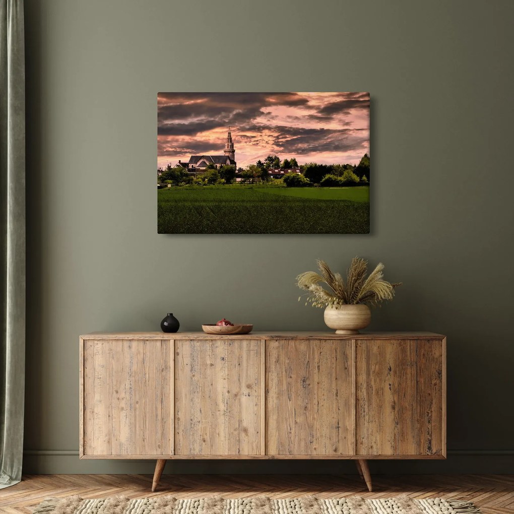 Obraz krajiny s kostolom (90x60 cm)
