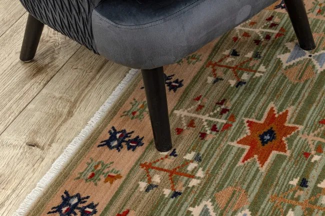 Koberec KESHAN, strapce 6902/53533 zelený / terakota