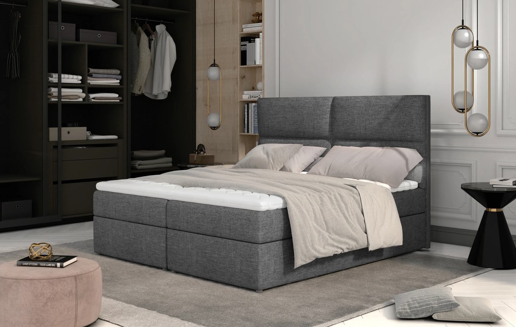 Manželská posteľ Boxspring 160 cm Amebra (svetlosivá) (s matracmi a úl. priestorom). Akcia -13%. Vlastná spoľahlivá doprava až k Vám domov. 1025389