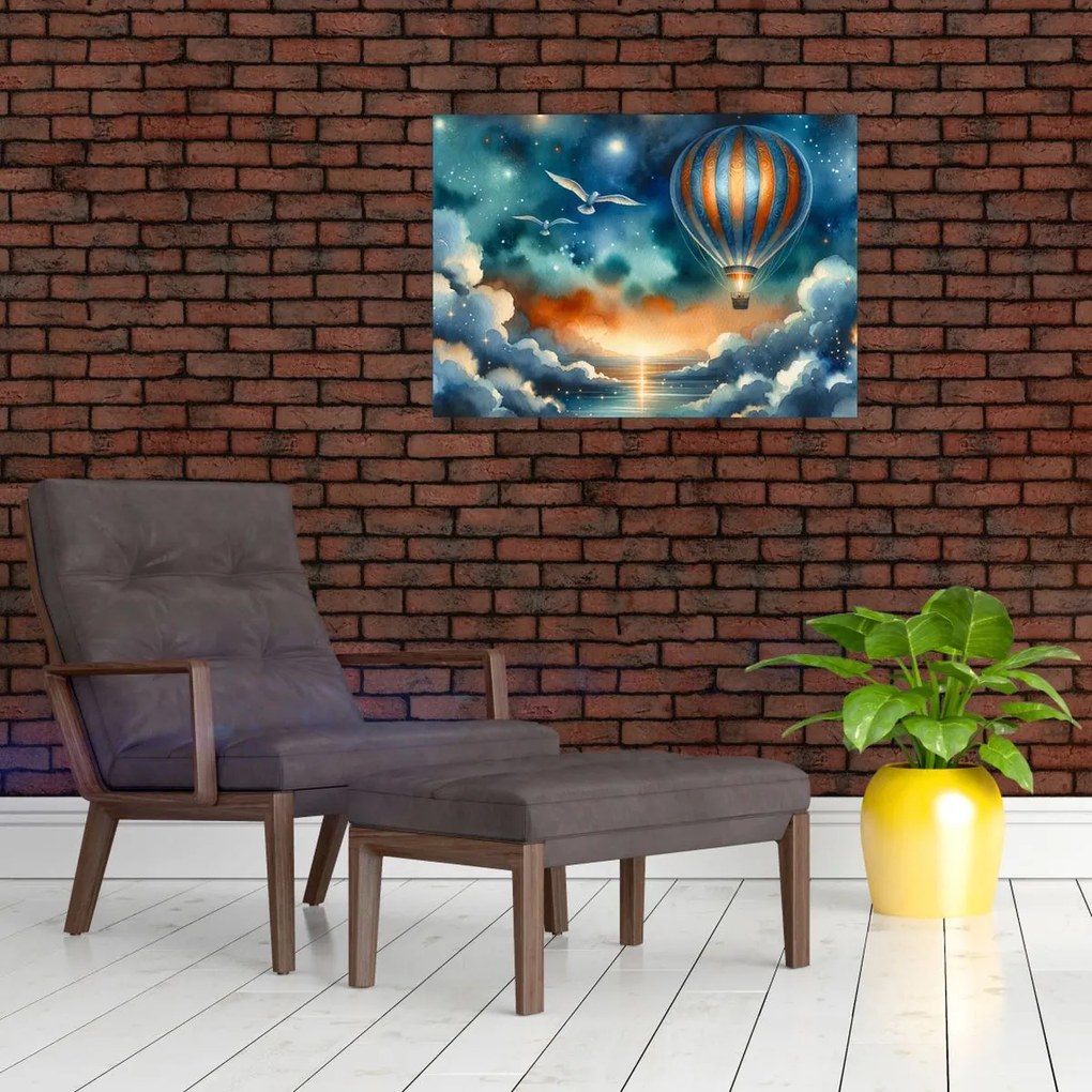 Sklenený obraz - Lietať nočnou oblohou (70x50 cm)