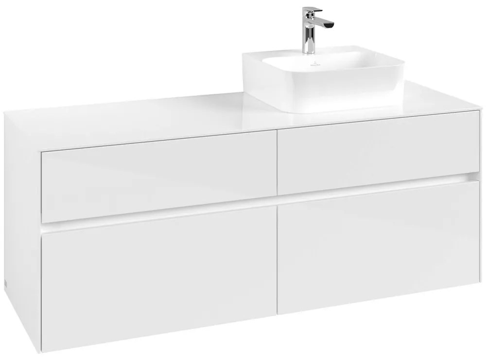 VILLEROY &amp; BOCH Collaro závesná skrinka pod umývadlo na dosku (umývadlo vpravo), 4 zásuvky, 1400 x 500 x 548 mm, Glossy White, C10200DH