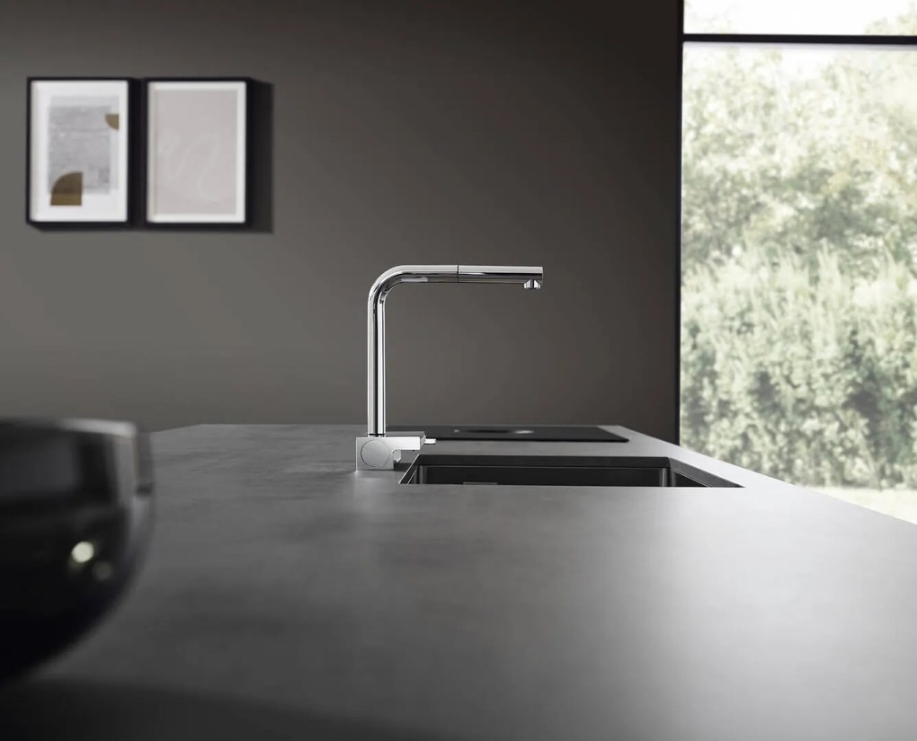 Hansgrohe M81, drezová batéria Aquno Select s výsuvnou koncovkou a plochým sprchovým prúdom, sBox, chrómová, HAN-73830000