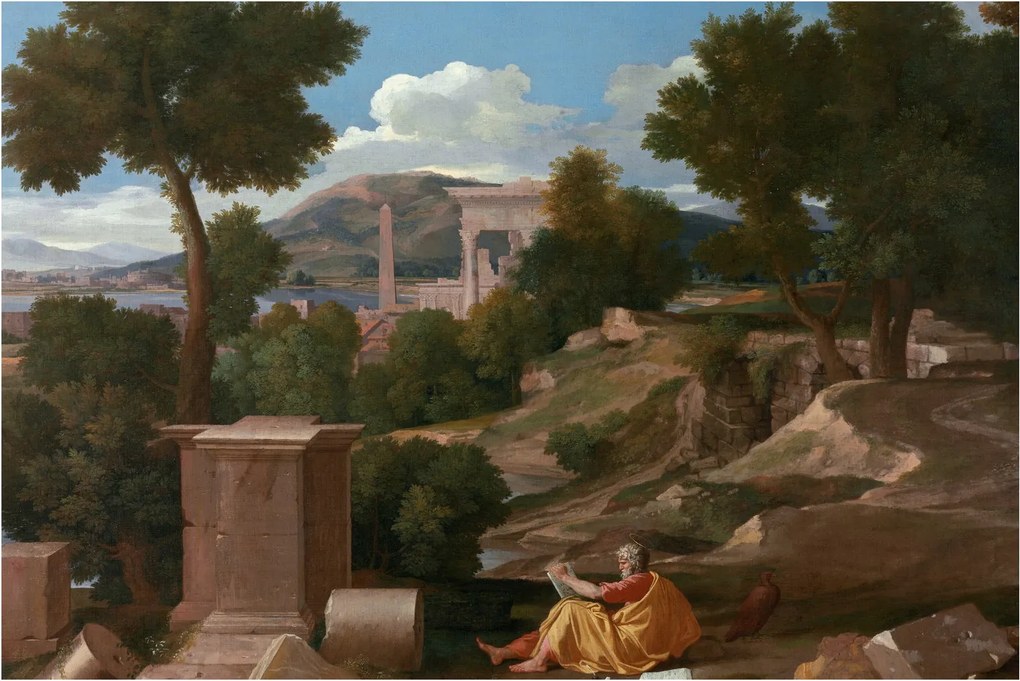 Obraz - Nicolas Poussin, Landscape with Saint John on Patmos, reprodukcia (90x60 cm)