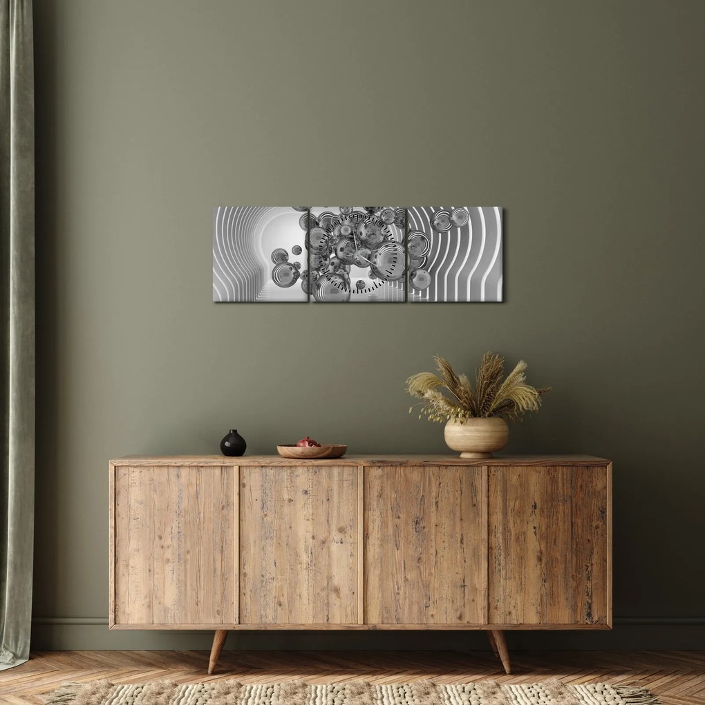 Obraz - Čiernobiele bubliny (s hodinami) (90x30 cm)