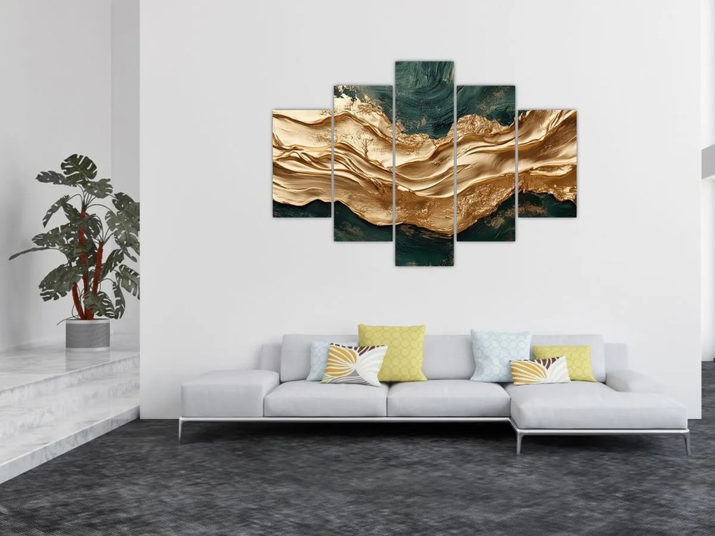 Obraz - Zelená abstrakcia so zlatom II. (150x105 cm)