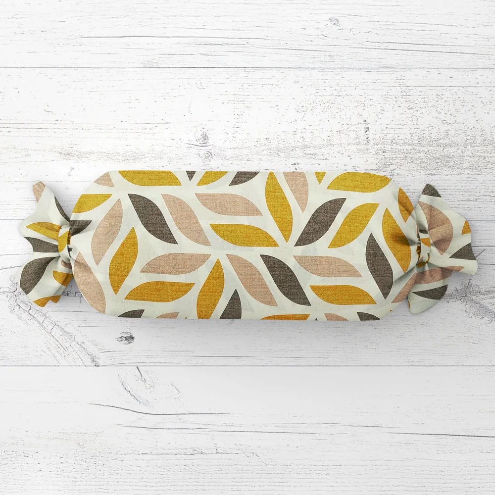 Biante Vankúš valec bonbon Sandra SA-423 Zlato-hnedé listy na krémovom 15x40 cm